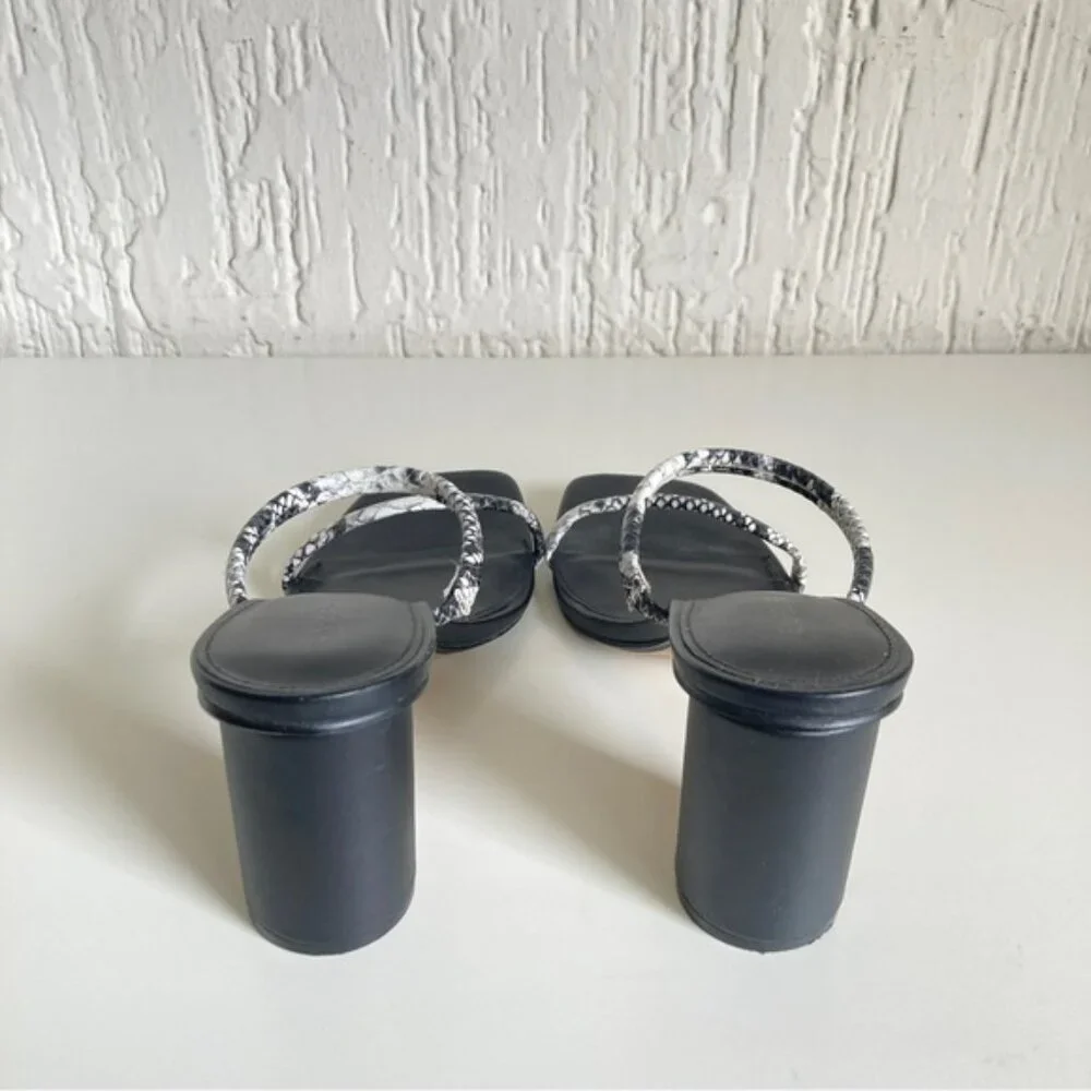 Express Black Square Toe Slip On Heeled Sandals Size 8.5 - Picture 5 of 12